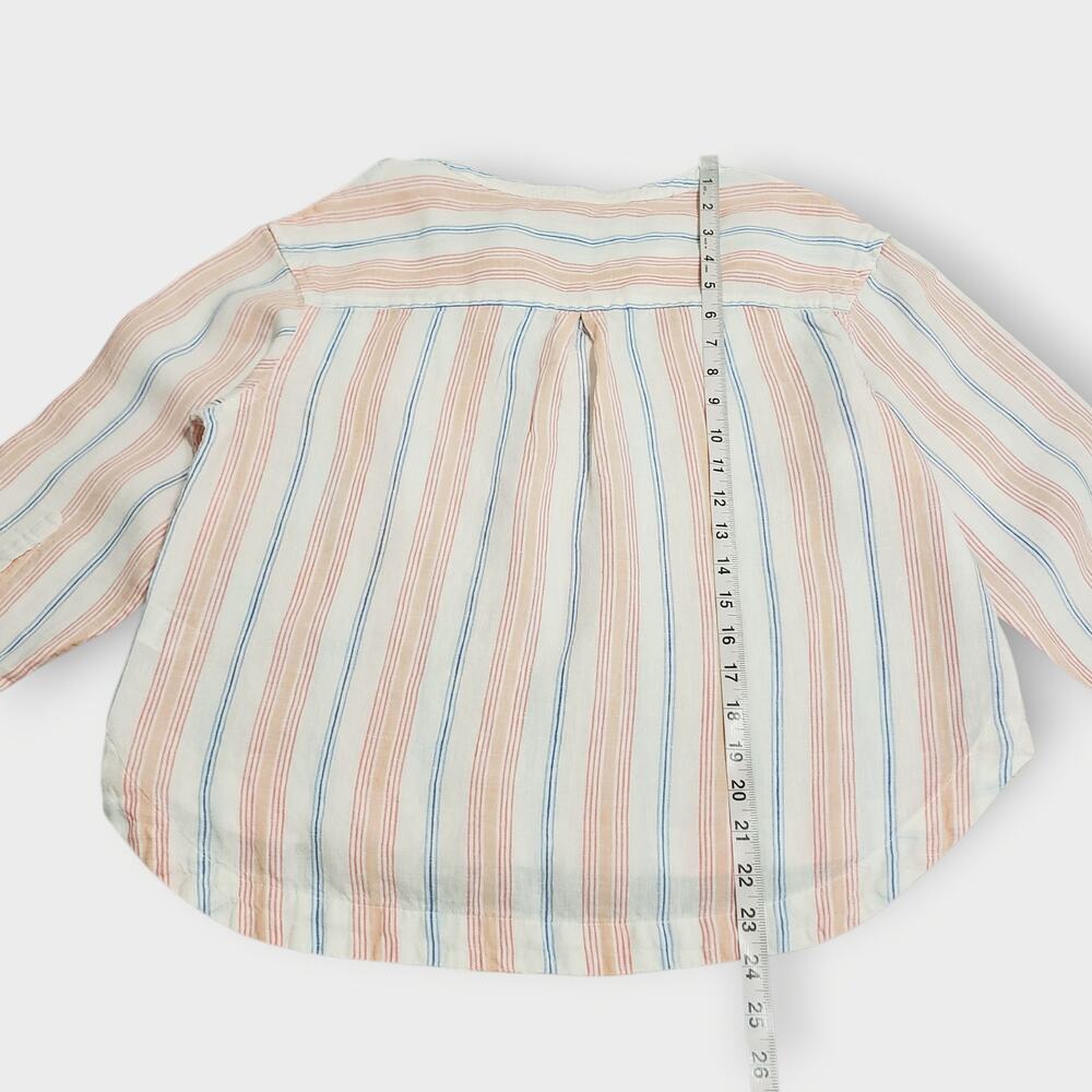 L.L. Bean Womens Pink Stripe Linen Popover Top Sz MP Coastal Preppy Cottage Boxy - Picture 12 of 12